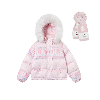 BKDD原创费尔岛雪花设计可拆卸连帽毛领棉服女送围巾秋冬情侣上衣