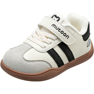 牧童婴幼儿学步鞋2025秋冬新款宝宝鞋男童软底德训黑色加绒女童鞋