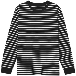 热风男士长袖T恤上衣2025年秋季新款基本款白色百搭条纹打底上衣