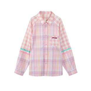 INXXStandby 明星同款美式复古长袖衬衫男格纹拼接粉色衬衣女