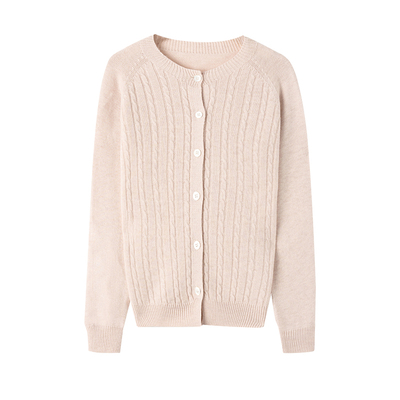 春竹100绵羊毛长袖女士针织开衫