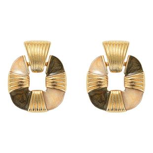 Exhibition/览物馆珐琅油画风耳环女复古欧美中古耳钉耳夹无耳洞