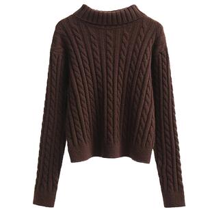 高领毛衣女2025年秋冬新款加厚宽松短款针织衫白色内搭打底衫上衣