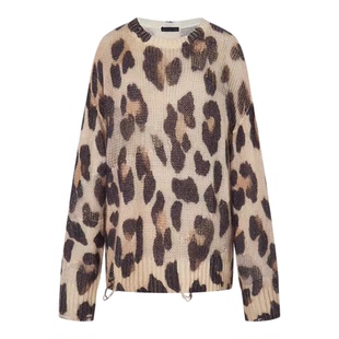 【秦岚同款】正品针织衫2025秋新品豹纹毛衣含马海毛MBE3SWT053