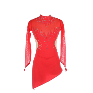 福诺花样滑冰服表演服定制儿童成人女童服装比赛考级裙子红纱钻