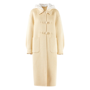 清新时尚黄色毛呢大衣女2025年冬季新款温柔经典翻领设计长款外套