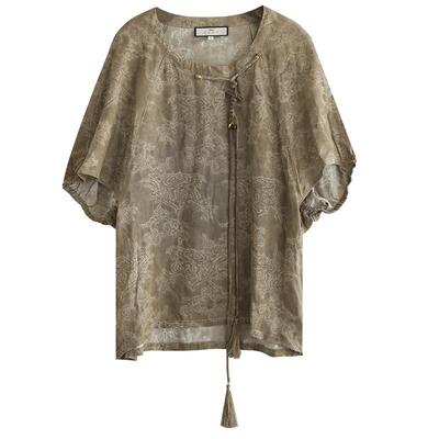 COCOBELLA[100%人丝]提花炒色国风上衣新中式小衫盘扣衬衫TS7015