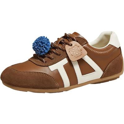 百思图春季新款真皮德训鞋女