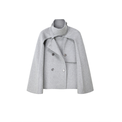 lllgnahc 浅灰色斗篷羊毛大衣女中长款宽解构毛呢双面呢外套