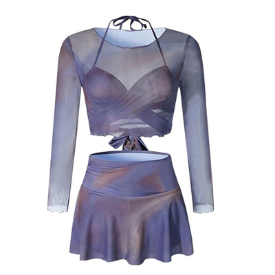 【假面猫】晕染紫色三件套泳衣