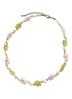 晶莹剔透水晶蜜桃粉少女感项链