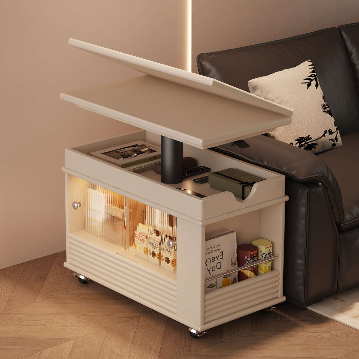 2025新款小推车沙发家用带小户型边轮移动升降折叠几边柜茶几客厅