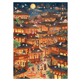 俊贝14.0古风新年系列造景贴纸特油工艺节日主题中国风大号微缩场景3D立体小屋贴画手帐手工diy玩具女孩礼物