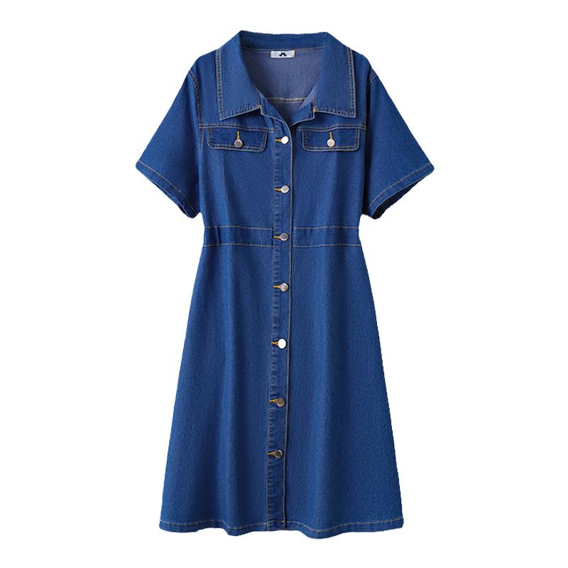 polo领纯色牛仔连衣裙女夏季薄款