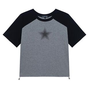 阿娇钟欣潼同款SOMESOWE短袖T恤女 扩散星星抽绳插肩新款显瘦上衣