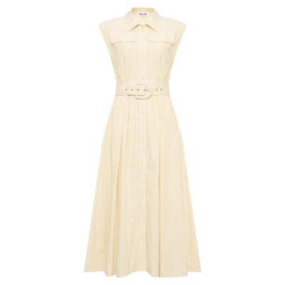 DVF短袖黄白夏日条纹衬衫连衣裙