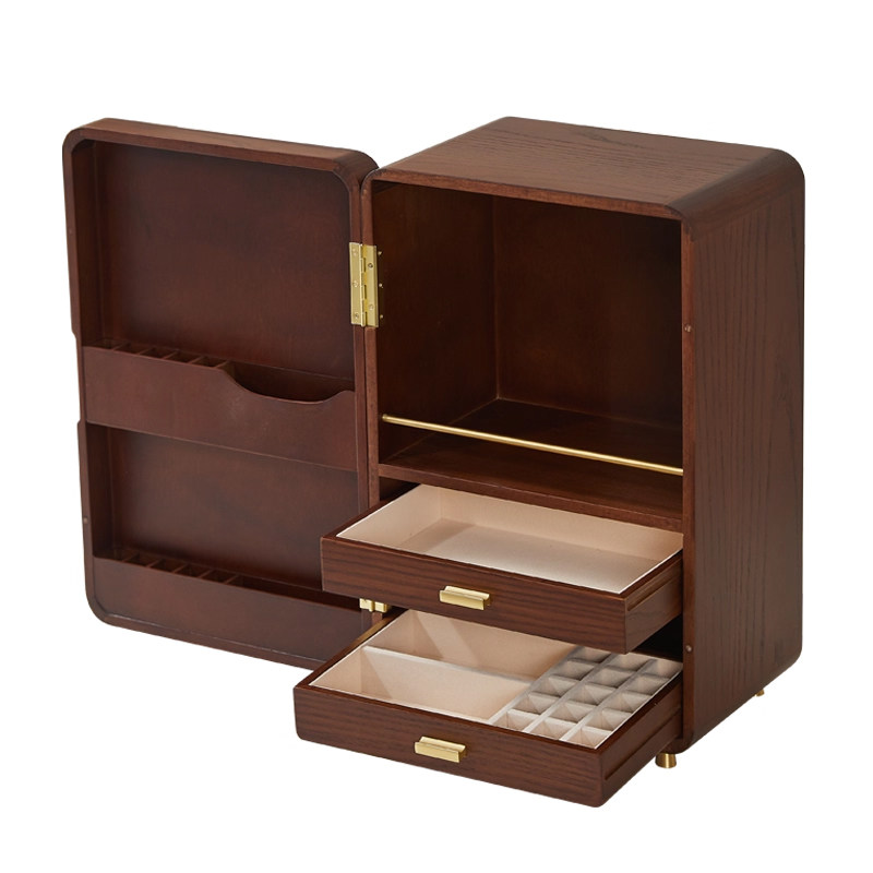 实木化妆品收纳盒桌面防尘化妆柜梳妆台大容量口红护肤品置物架