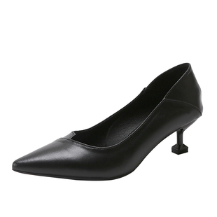 高跟鞋女18岁成年礼不累脚三公分黑色夏款细跟尖头职业工作鞋单鞋
