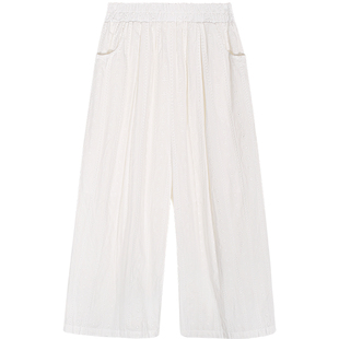 今屿花花裤子宽松bf慵懒风2025年新款设计感小众松紧腰白色阔腿裤