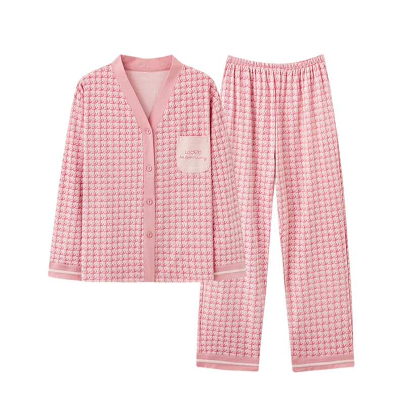 浪莎纯棉带胸垫睡衣女款秋春长袖