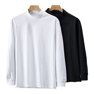 2026新款男士大码长袖韩版修身纯棉潮流T恤高领上衣服体恤打底衫