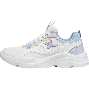 特步女鞋跑步鞋夏季新款休闲鞋软底老爹鞋官方皮面防水厚底运动鞋