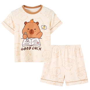 2026新款儿童睡衣男童夏季短袖薄款纯棉男孩卡皮巴拉中大童家居服