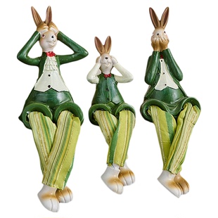 可爱三不兔子吊脚娃娃坐姿摆件高级感小众斗柜玄关电视柜家居装饰