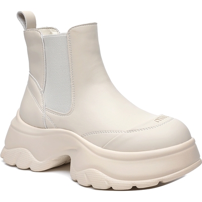 月芽儿冬季新款复古英伦风粗跟厚底切尔西短靴加绒保暖烟管靴