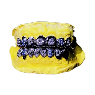 Mr.Blingggggg欧美嘻哈珠宝 私人定制镶钻白蓝色字母款Grillz牙套