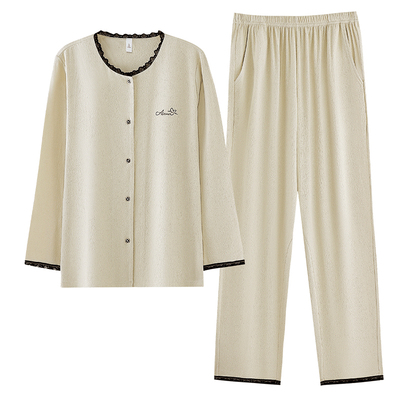 浪莎棉质带胸垫睡衣女春秋季长袖