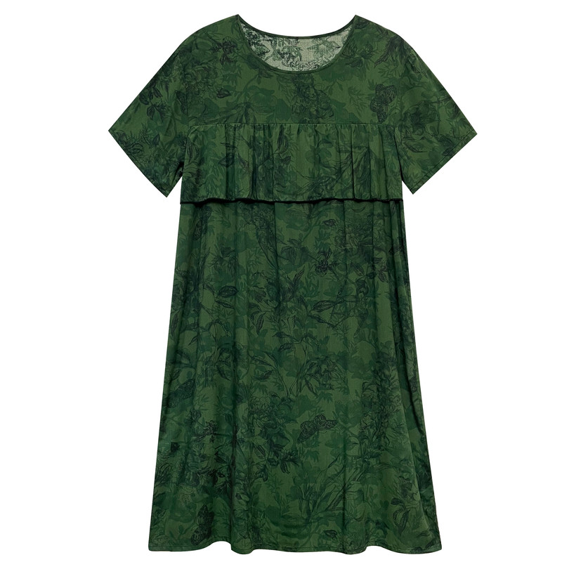 大码棉绸连衣睡裙女防凸点不带胸垫中年妈妈夏季外穿睡衣家居服薄