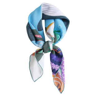 盈妹潮汐画语丨100%桑蚕丝原创设计感真丝方巾粉色小丝巾系脖女夏