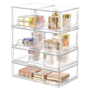 化妆品收纳盒抽屉式亚克力透明盒首饰文具药品桌面收纳储物盒加厚