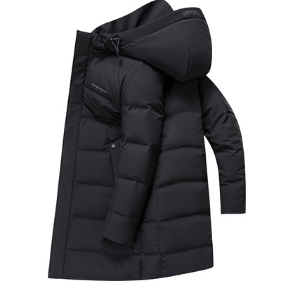 雅鹿男士中长款可脱卸帽羽绒服