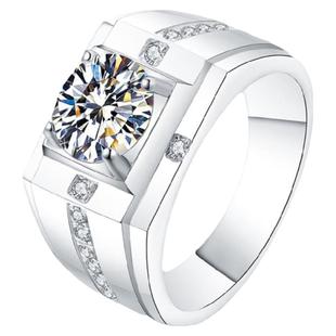 新款莫桑石钻戒戒指男款925纯银镀白金1克拉结婚简约时尚男友礼物