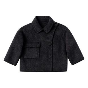 萌校长 儿童双面羊绒外套秋冬新款女童羊毛呢子大衣小短款英伦风