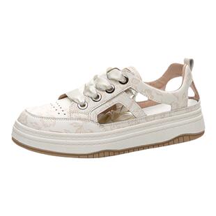 包头凉鞋女真皮大码女鞋41到43夏透气百搭小白鞋配裙子全包洞洞鞋