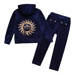 天鹅绒运动套装女童儿童开衫二件套卫衣连帽金丝绒春秋款休闲刺绣