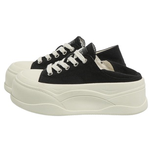 F21半拖黑色帆布鞋女2026新款春季增高一脚蹬厚底百搭休闲板鞋子