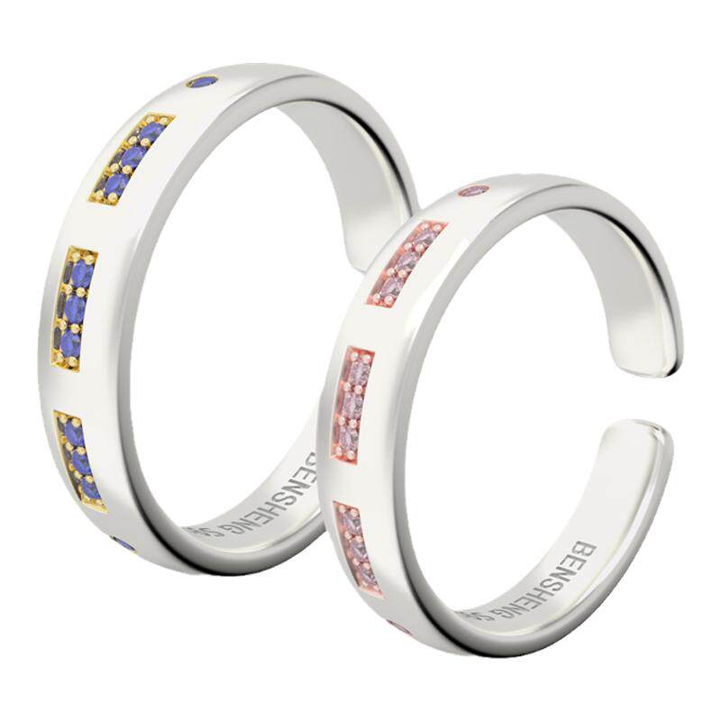 love摩斯密码s925纯银结婚情侣款对戒指婚戒开口可调节小众礼物