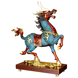《旗开得胜》黄铜龙马精神摆件马到成功马年吉祥物办公室装饰礼品