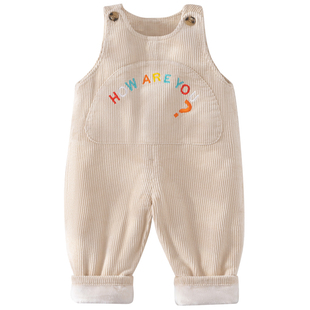 宝宝灯芯绒背带裤冬季加绒冬装超萌可爱婴儿裤子秋冬棉裤外出衣服