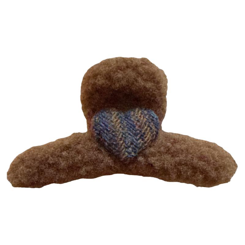 毛呢爱心格纹毛绒抓夹中号鲨鱼夹发夹后脑勺复古新款秋冬夹子发饰