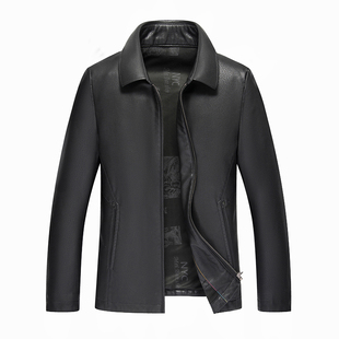 海宁真皮皮衣男头层鹿皮加绒加厚皮夹克翻领休闲外套爸爸冬装上衣