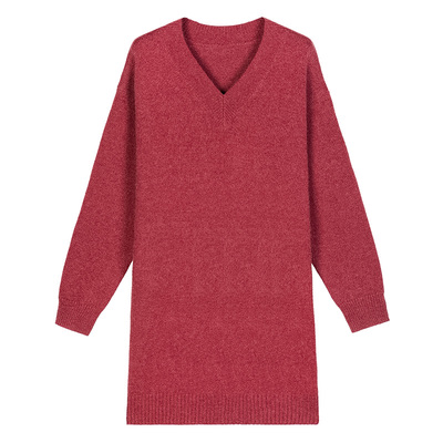 ROCO树莓红色针织裙宽松新年毛衣