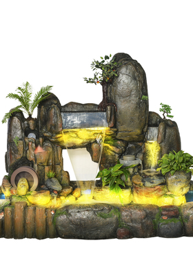 中式风别墅庭院玄关招财假山流水