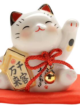 手绘药师窑招财猫摆件财源广进