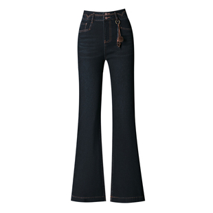 复古加绒微喇牛仔裤女冬季新款高腰显瘦弹力女裤加厚休闲喇叭长裤