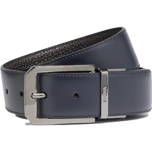 礼物ZEGNA杰尼亚午夜蓝配深棕色皮革商务通勤双面皮带3.5CM宽
